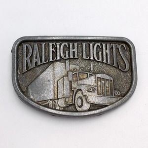 Vintage Raleigh Lights Trucker Pewter Belt Buckle Western Tobacco Cigarettes 80s